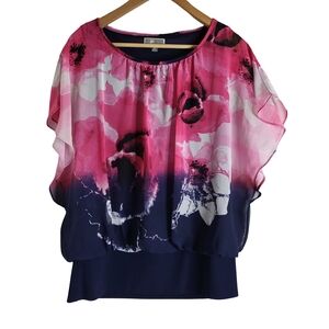 Floral Print Pink and Navy Layered Blouse